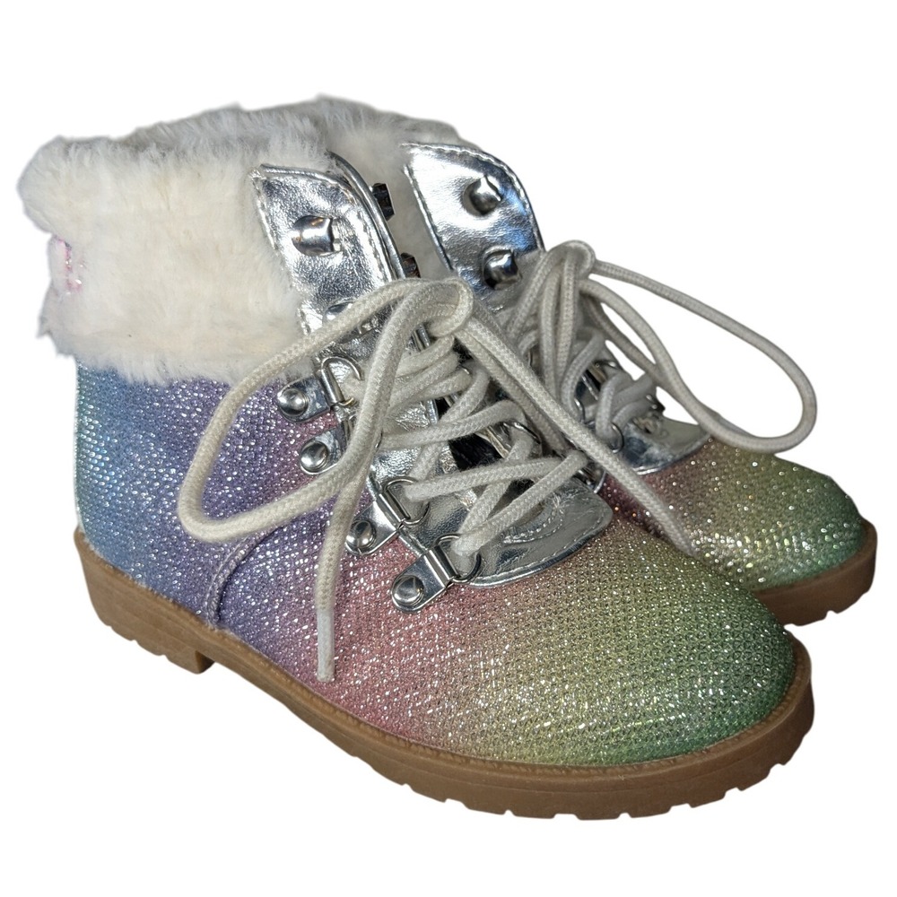 Juicy Couture Glitter Sparkly Rainbow Fur‎ Boots Toddler's 9